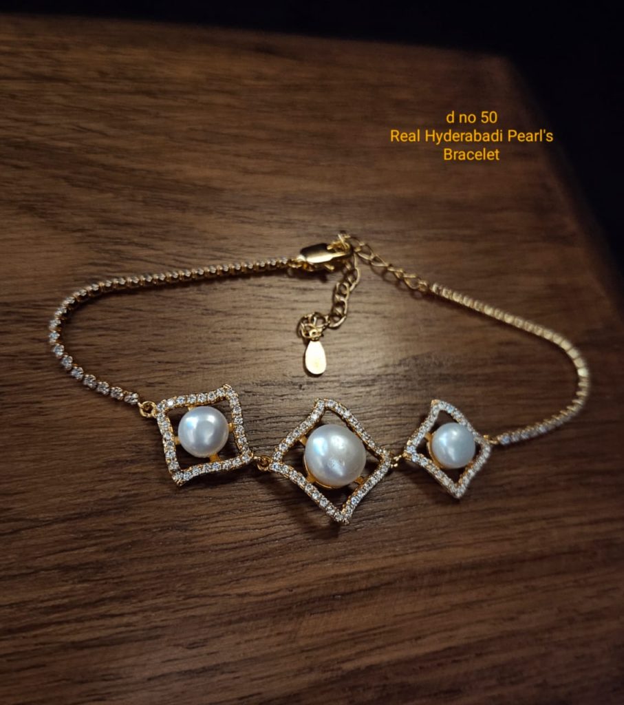CZ Stone Chain With Real Pearl Bracelet