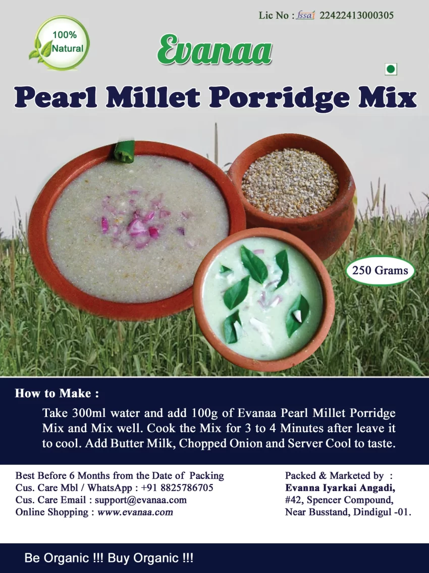 Evanaa Pearl Millet Porridge Mix (250g) | Kambu-Koozh-Bajira Porridge Mix | Ready-to-Cook | Rich in Nutrients & Fiber | Nutritious & Healthy Breakfast | Boosts Immunity