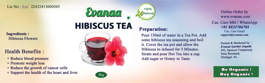 Evanaa Hibiscus Flower Herbal Tea (50 Grams ) | Caffeine Free Tea | 100% Dried Natural Hibiscus Flower Herbal Tea | Weight management Tea | Rich in Vitamin C