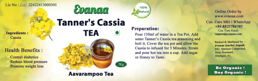 Evanaa Tanner's Cassia Tea 70 Grams | Aavaram Poo Tea  | Tangedu Flower Tea | Tarwar | Immunity Booster | 100% Natural - No Preservatives | Regulate Blood Sugar