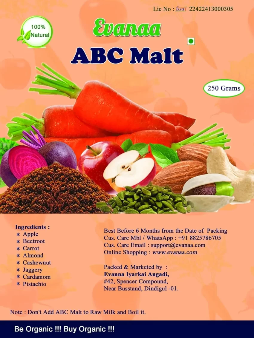 Evanaa Mix ABC Malt (250g) | Premium Apple, Beetroot, Carrot Blend | Rich Flavor | No Preservatives | Healthy Energy Boost | Wholesome Nourishment for Kids, Adults, and Elders