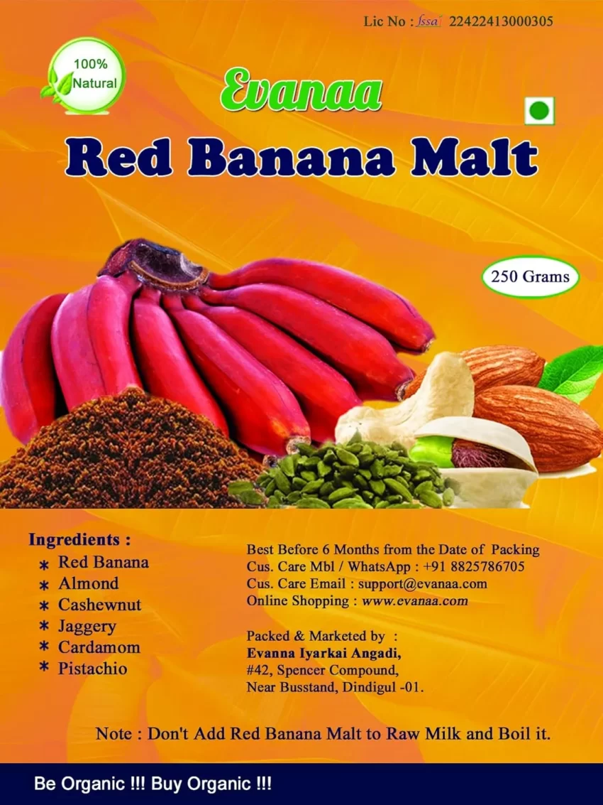 Evanaa Red Banana Malt (250g) | Natural & Homemade Health Drink | No Preservatives | Rich in Antioxidants | Supports Gut Health